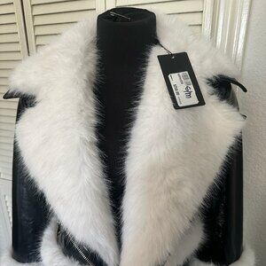 Black and White Faux Leather Biker Jacket